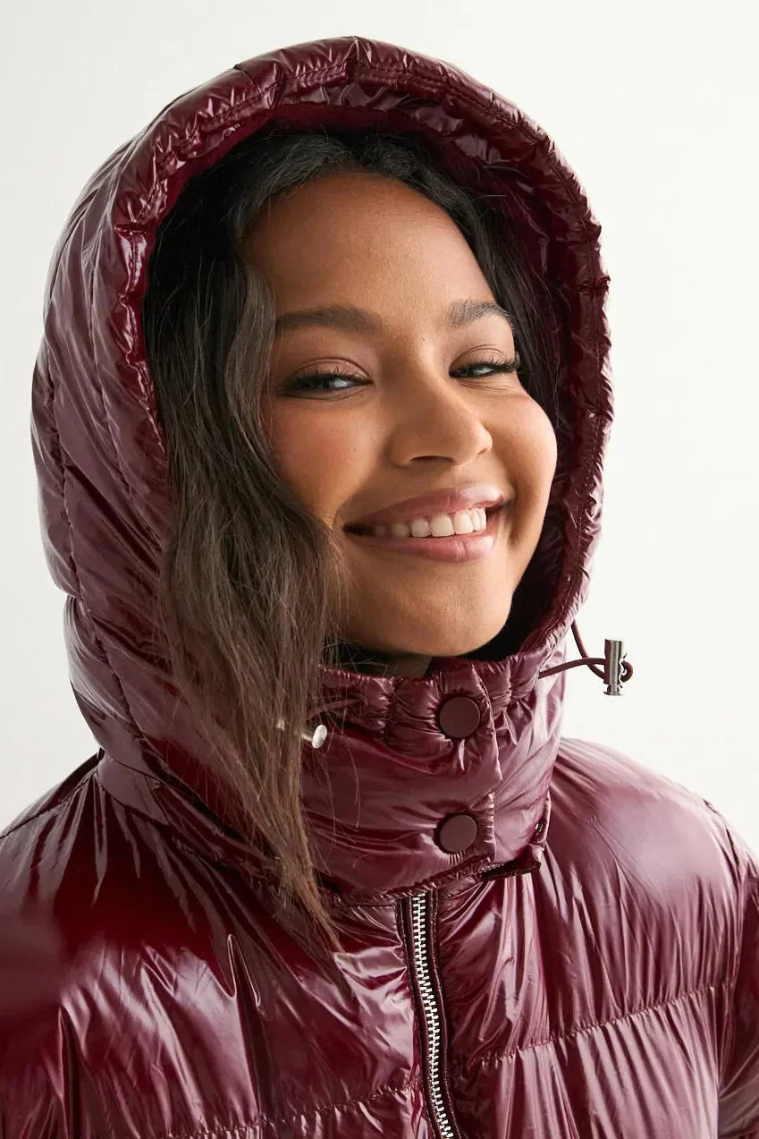 Aurora Puffer, glossy burgundy puffer jacket, photo 3 #COLOR_2