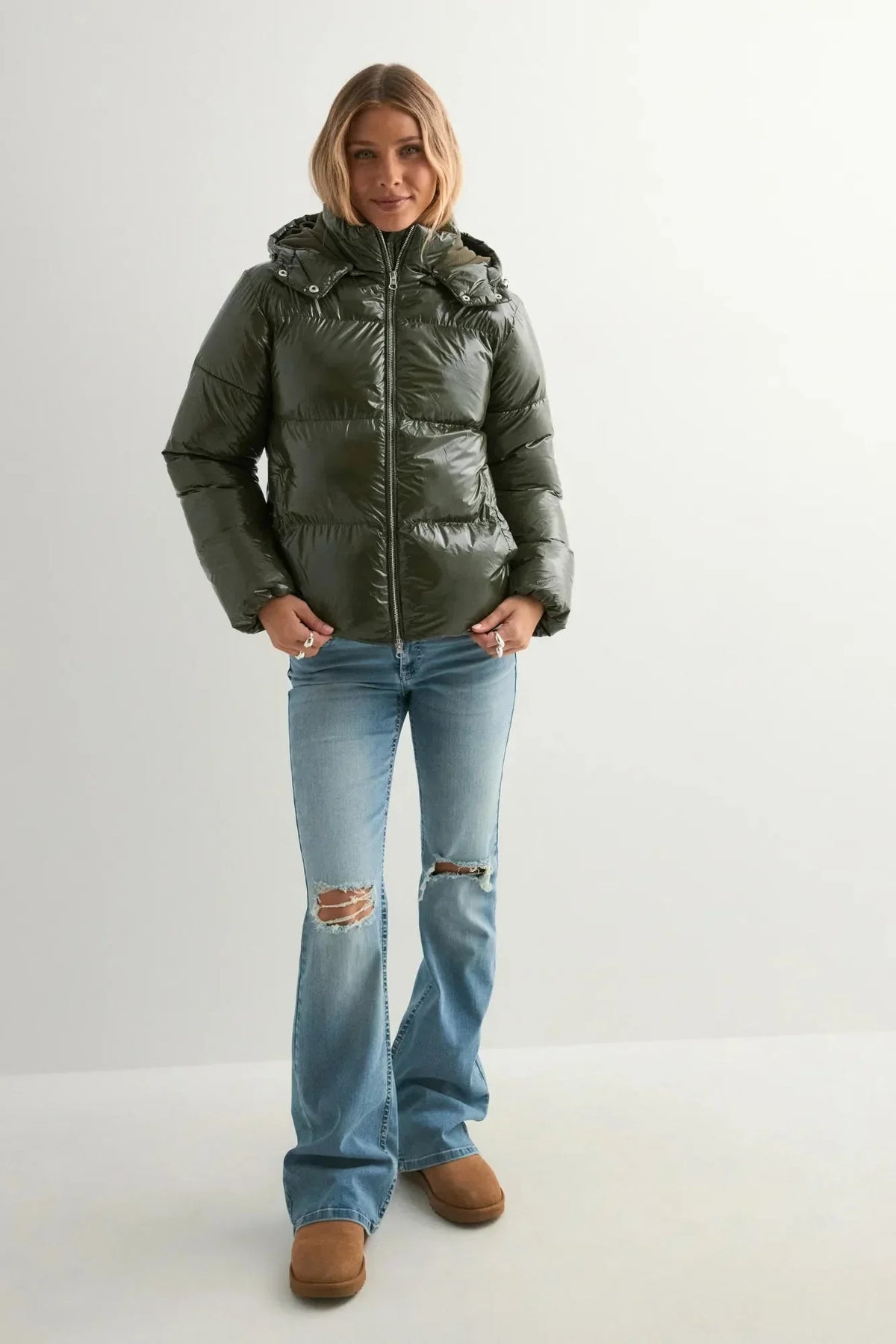 Aurora Puffer, glossy khaki puffer jacket, photo 2 #COLOR_3