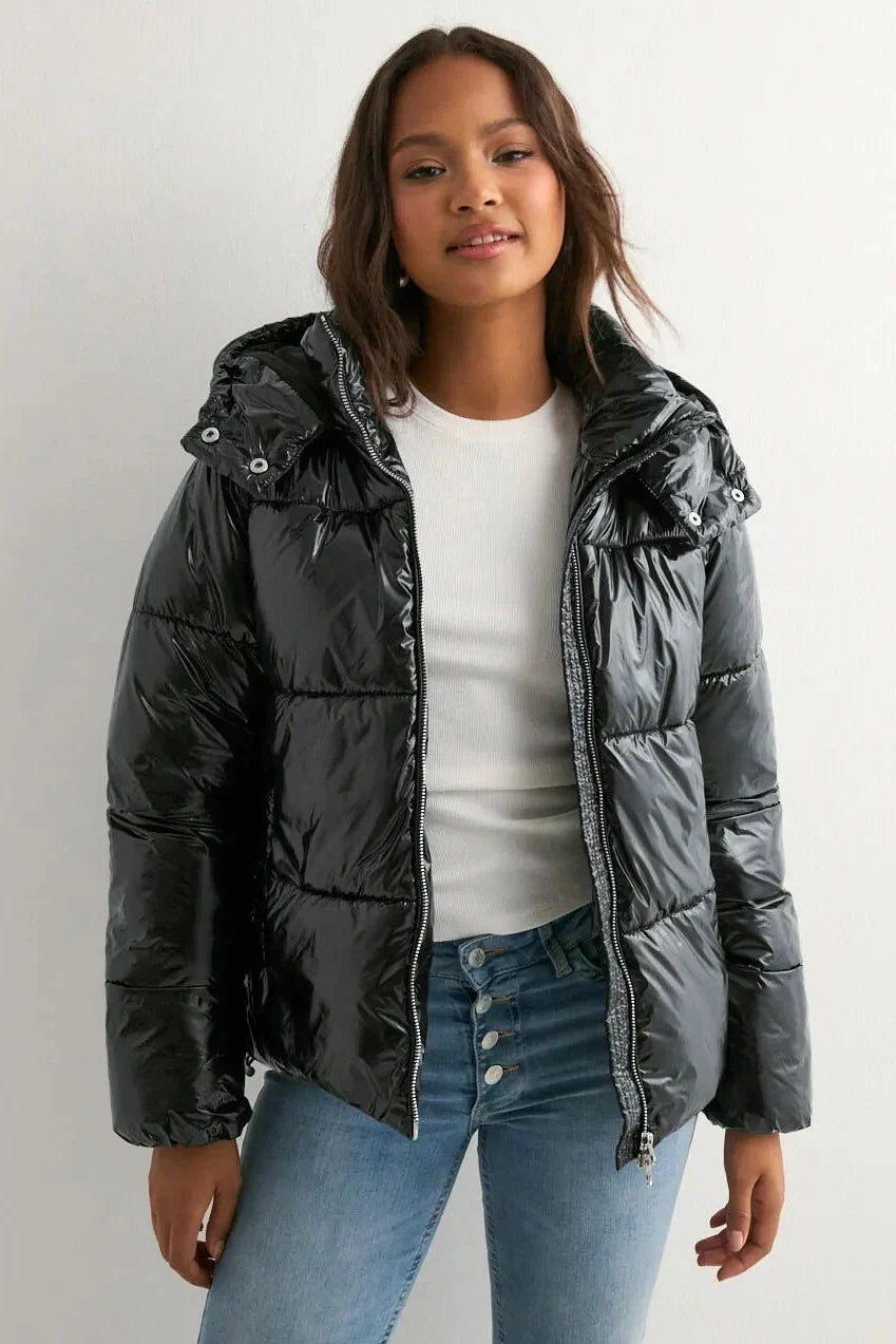 Aurora Puffer, glossy black puffer jacket, photo 2 #COLOR_1
