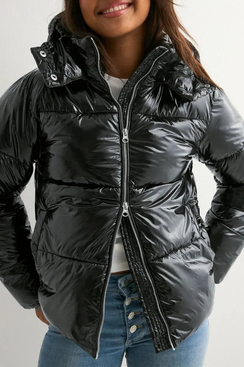 Aurora Puffer, glossy black puffer jacket, photo 3 #COLOR_1